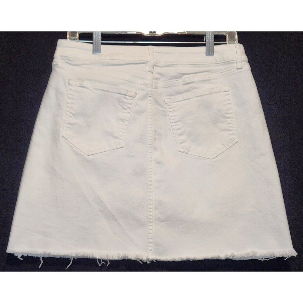 LOFT Size 10 White Denim Button Front A-Line Skirt Raw Hem Pockets 90s Y2K - Picture 2 of 5